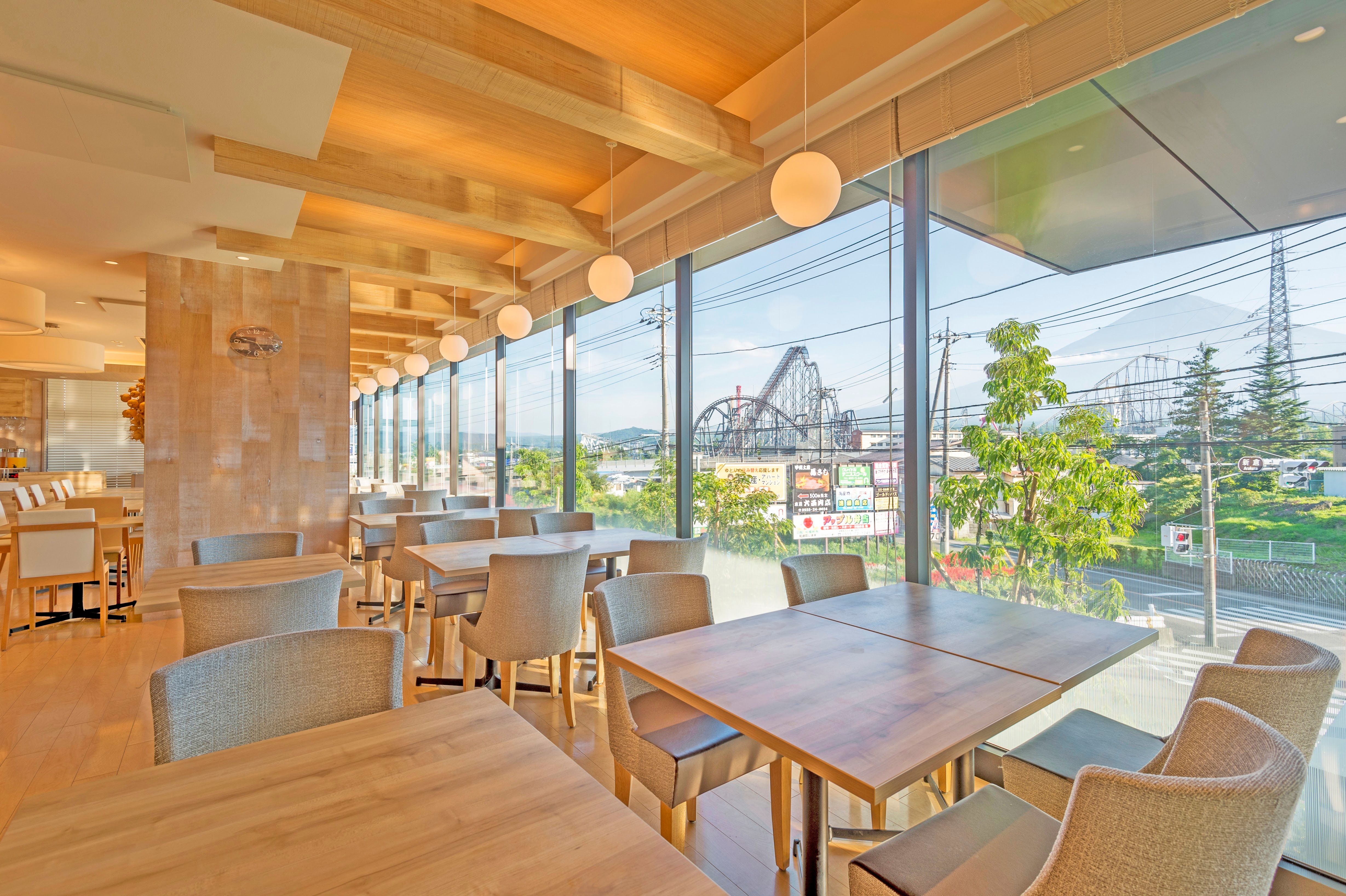 Table seating where you can enjoy your Food while looking at the view outside.